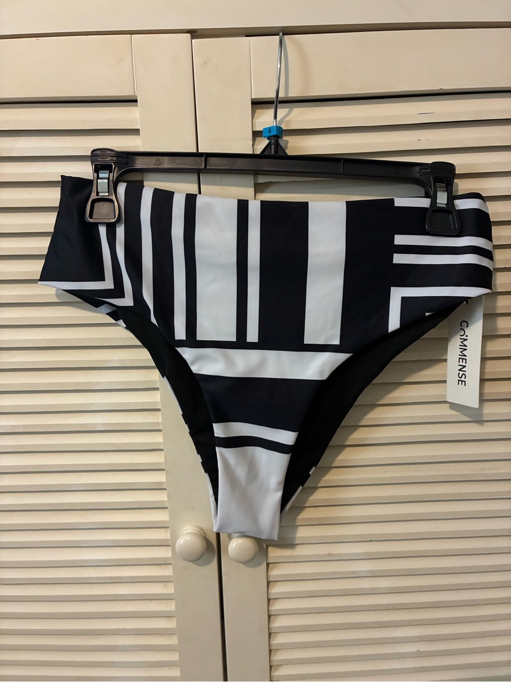 Commense Black & White Geometric High-Waist Swim Shorts